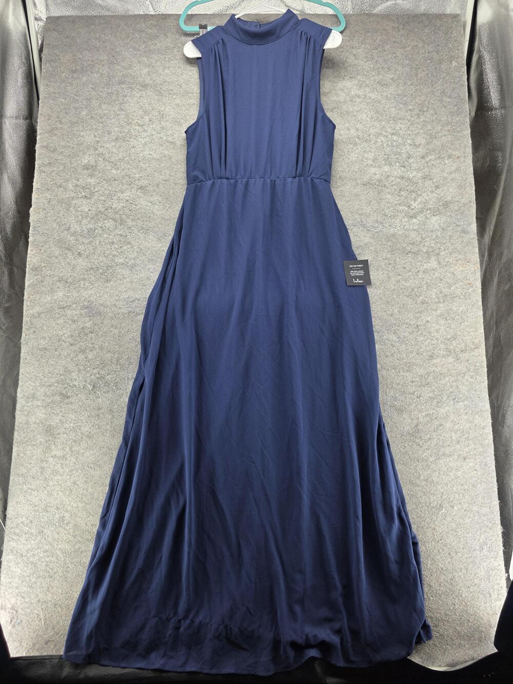 Lulus Dress Womens XL Blue Maxi High Neck Chiffon Lined Formal Wedding